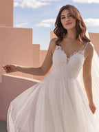 Loyeloy Women's Wedding Dresses for Bride 2025 Sexy V Neck Slit Lace Bridal Wedding Gowns for Bride YJ010 - Bmbride