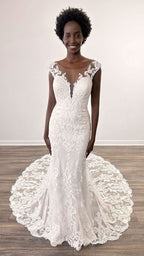 Loyeloy Women's Wedding Dresses for Bride 2025 Sexy V Neck Slit Lace Bridal Wedding Gowns for Bride YJ010 - Bmbride
