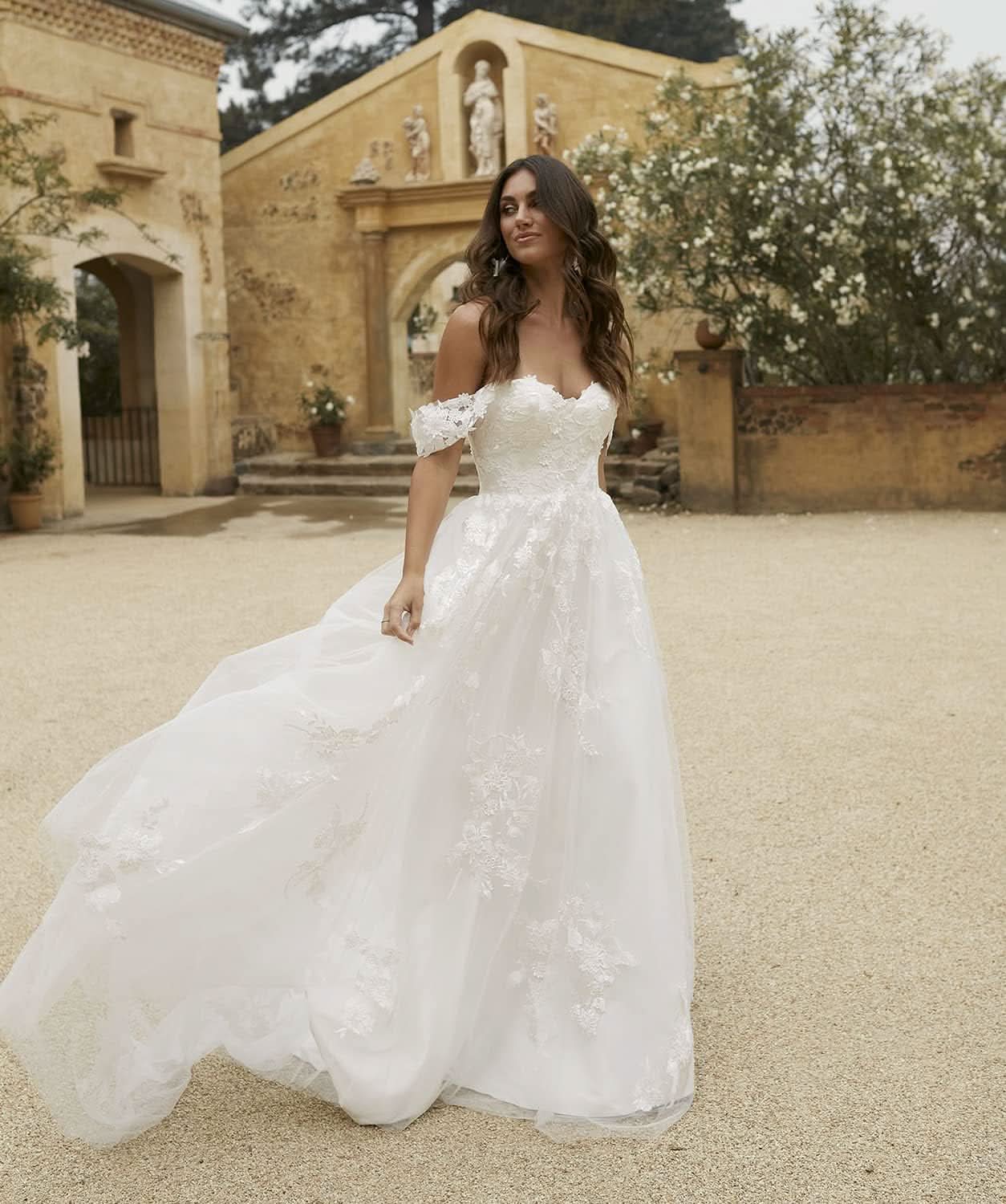 Loyeloy Women's Wedding Dresses for Bride 2025 Sexy V Neck Slit Lace Bridal Wedding Gowns for Bride YJ010 - Bmbride