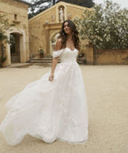 Loyeloy Women's Wedding Dresses for Bride 2025 Sexy V Neck Slit Lace Bridal Wedding Gowns for Bride YJ010 - Bmbride