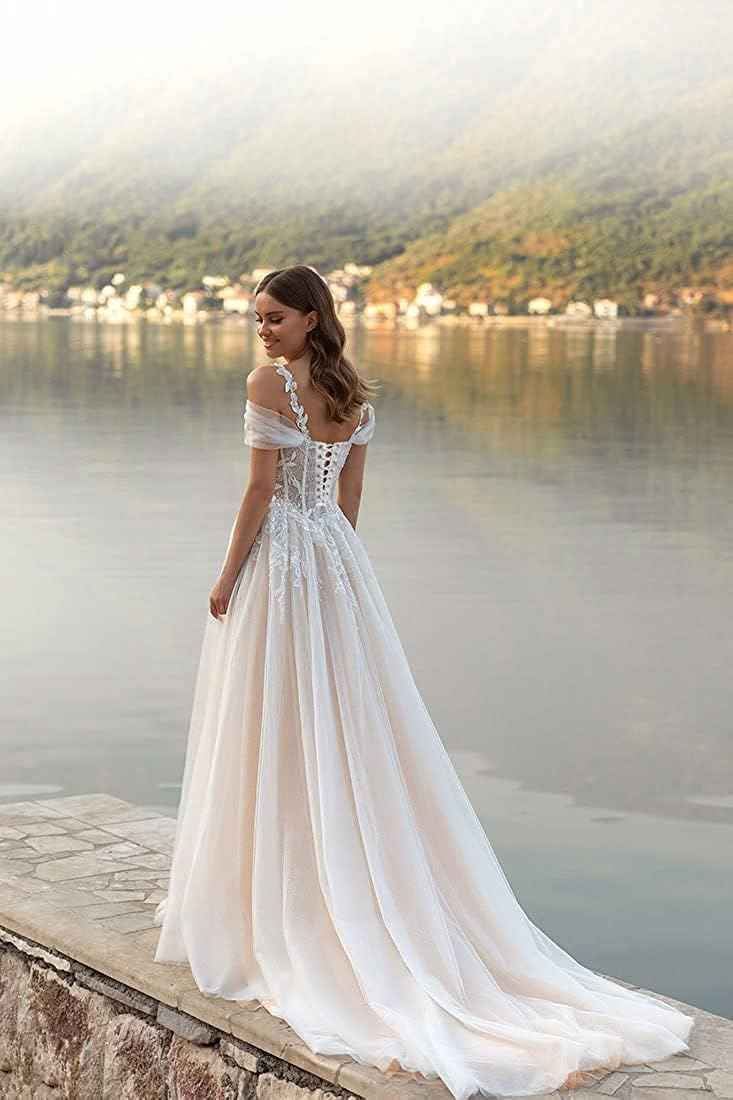 Loyeloy Women's Wedding Dresses for Bride 2025 Sexy V Neck Slit Lace Bridal Wedding Gowns for Bride YJ010 - Bmbride