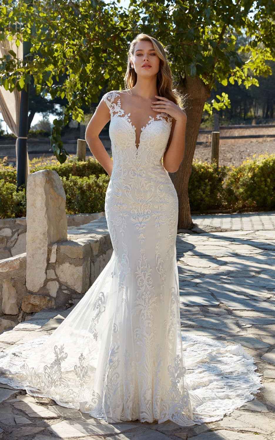 Loyeloy Women's Wedding Dresses for Bride 2025 Sexy V Neck Slit Lace Bridal Wedding Gowns for Bride YJ010 - Bmbride