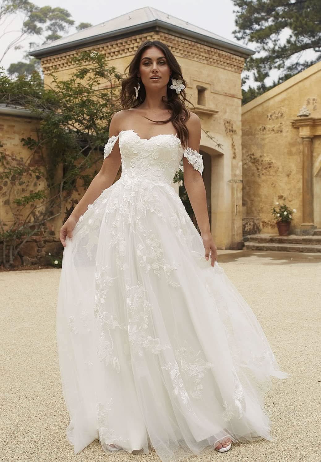Loyeloy Women's Wedding Dresses for Bride 2025 Sexy V Neck Slit Lace Bridal Wedding Gowns for Bride YJ010 - Bmbride