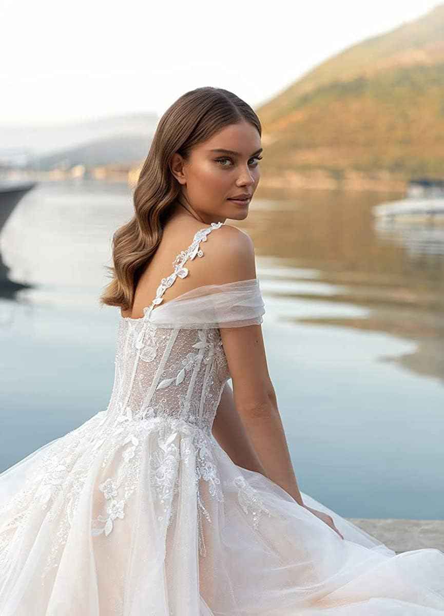 Loyeloy Women's Wedding Dresses for Bride 2025 Sexy V Neck Slit Lace Bridal Wedding Gowns for Bride YJ010 - Bmbride