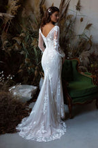 Loyeloy Women's Wedding Dresses for Bride 2025 Sexy V Neck Slit Lace Bridal Wedding Gowns for Bride YJ010 - Bmbride