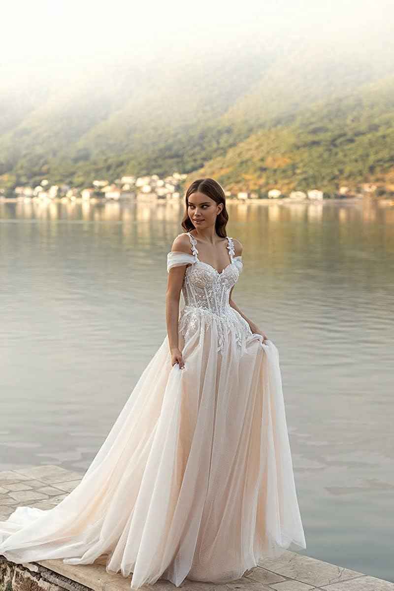 Loyeloy Women's Wedding Dresses for Bride 2025 Sexy V Neck Slit Lace Bridal Wedding Gowns for Bride YJ010 - Bmbride