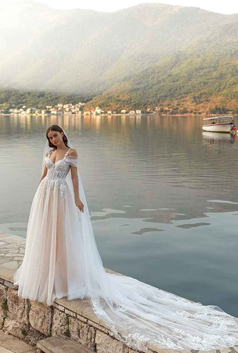 Loyeloy Women's Wedding Dresses for Bride 2025 Sexy V Neck Slit Lace Bridal Wedding Gowns for Bride YJ010 - Bmbride