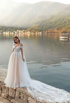 Loyeloy Women's Wedding Dresses for Bride 2025 Sexy V Neck Slit Lace Bridal Wedding Gowns for Bride YJ010 - Bmbride