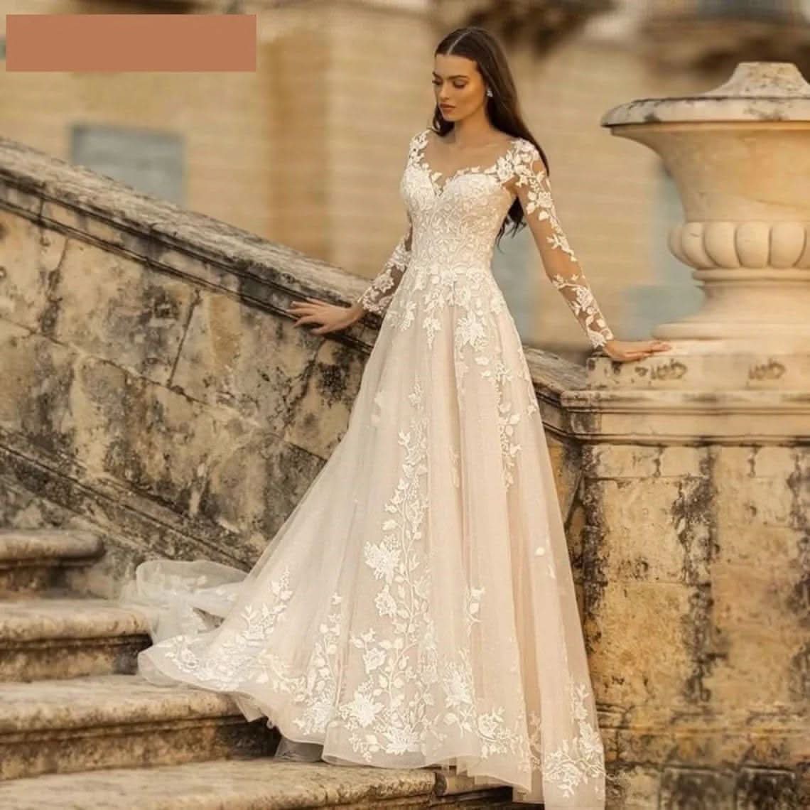 Loyeloy Women's Wedding Dresses for Bride 2025 Sexy V Neck Slit Lace Bridal Wedding Gowns for Bride YJ010 - Bmbride