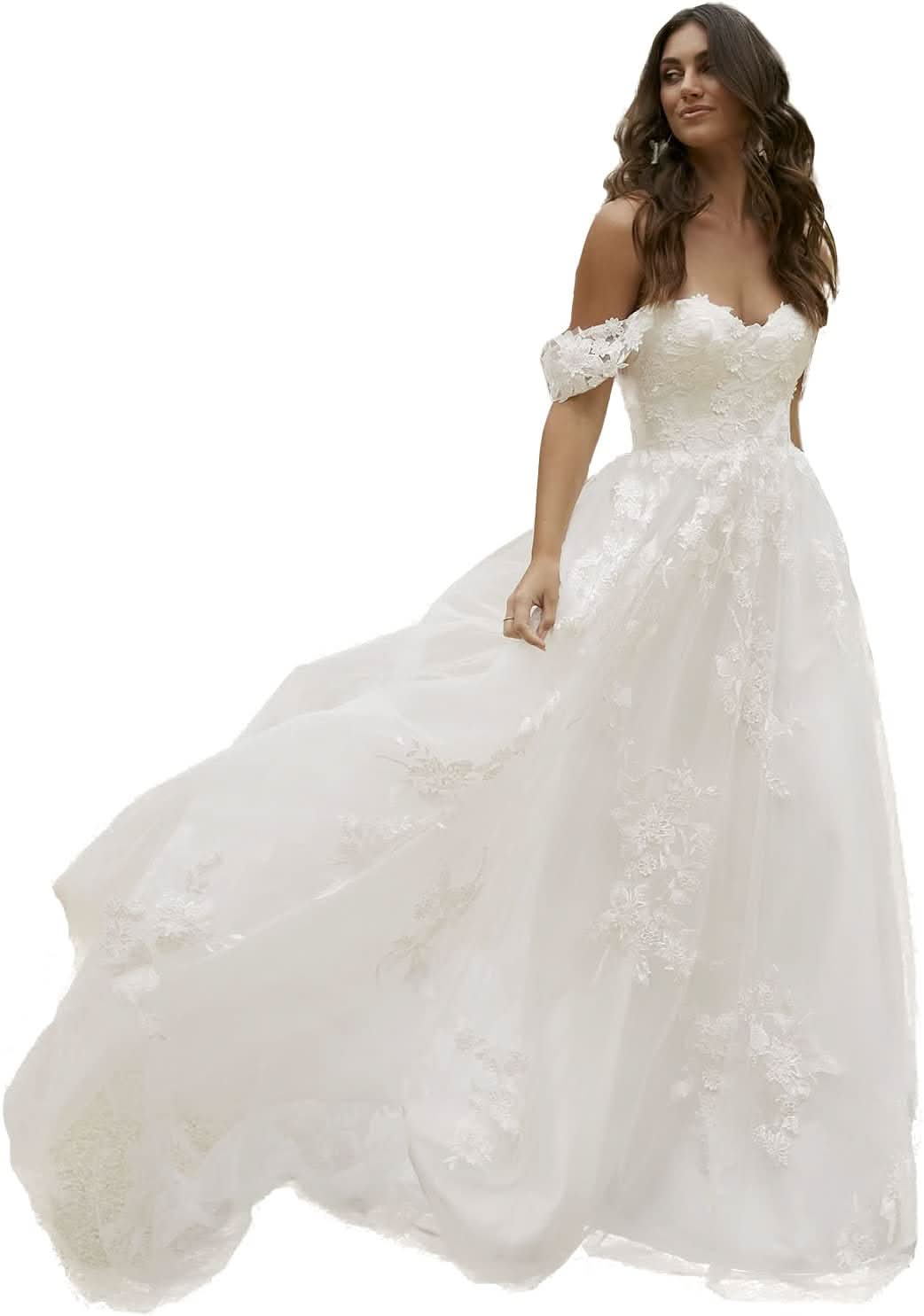 Loyeloy Women's Wedding Dresses for Bride 2025 Sexy V Neck Slit Lace Bridal Wedding Gowns for Bride YJ010 - Bmbride