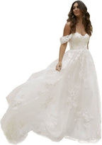 Loyeloy Women's Wedding Dresses for Bride 2025 Sexy V Neck Slit Lace Bridal Wedding Gowns for Bride YJ010 - Bmbride