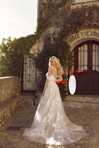 Loyeloy Women's Wedding Dresses for Bride 2025 Sexy V Neck Slit Lace Bridal Wedding Gowns for Bride YJ010 - Bmbride