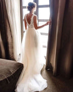 Loyeloy Women's Wedding Dresses for Bride 2025 Sexy V Neck Slit Lace Bridal Wedding Gowns for Bride YJ010 - Bmbride