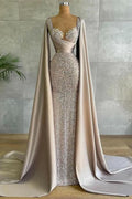 Luxurious Mermaid Long with Cape Sleeve Elegant Evening Dress BM bride