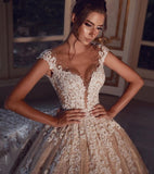 BMbride Luxury Long Glitter Wedding Dresses Princess with Lace BMbride