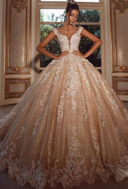 BMbride Luxury Long Glitter Wedding Dresses Princess with Lace BMbride