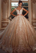 BMbride Luxury Long Glitter Wedding Dresses Princess with Lace BMbride