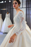 BMbride Luxury Long Sleeves Deep V-Neck Princess Ball Gown Garden Bridal Dress BMbride