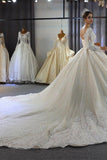 BMbride Luxury Long Sleeves Deep V-Neck Princess Ball Gown Garden Bridal Dress BMbride