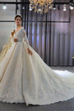 BMbride Luxury Long Sleeves Deep V-Neck Princess Ball Gown Garden Bridal Dress BMbride