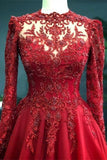 BMbride Luxury Red Evening Dresses With Sleeves Prom Dress with Lace BMbride