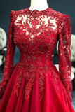 BMbride Luxury Red Evening Dresses With Sleeves Prom Dress with Lace BMbride