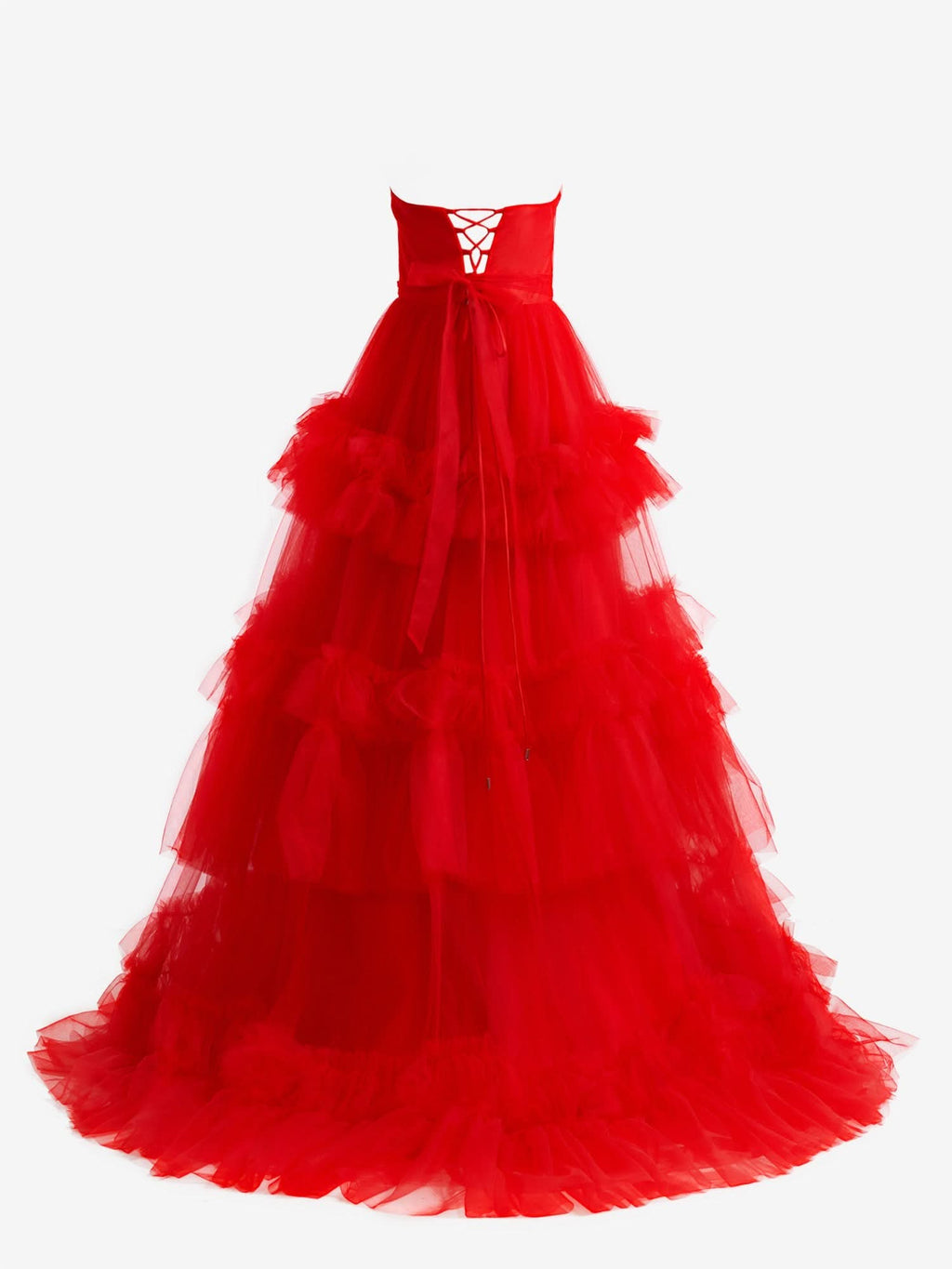 Romantic A-Line Strapless Ruffled Tulle Prom Dress BM bride