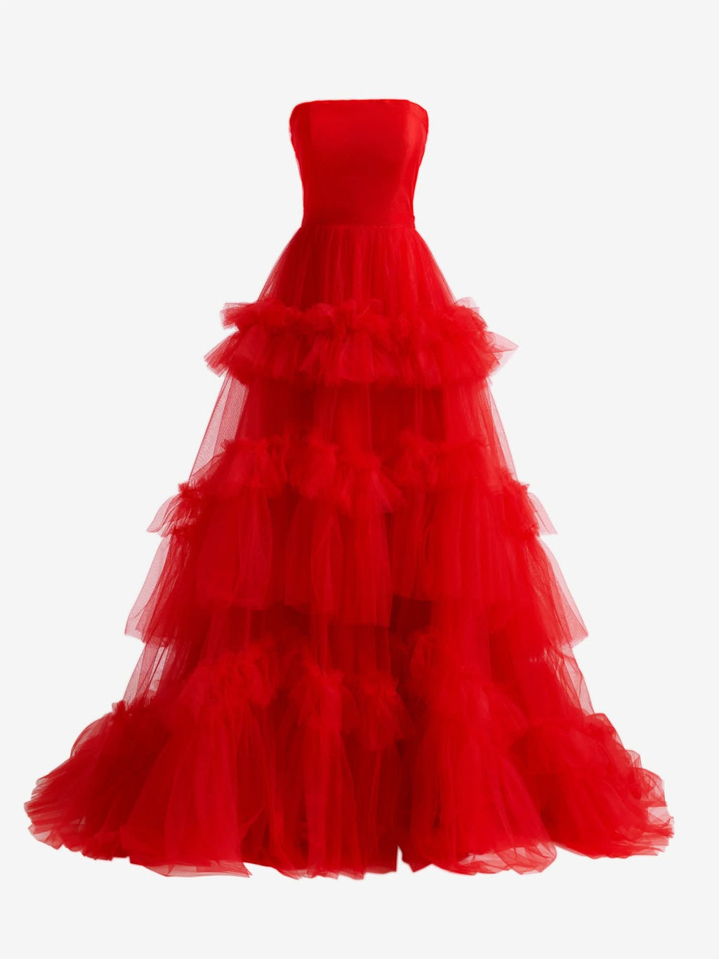 Romantic A-Line Strapless Ruffled Tulle Prom Dress BM bride