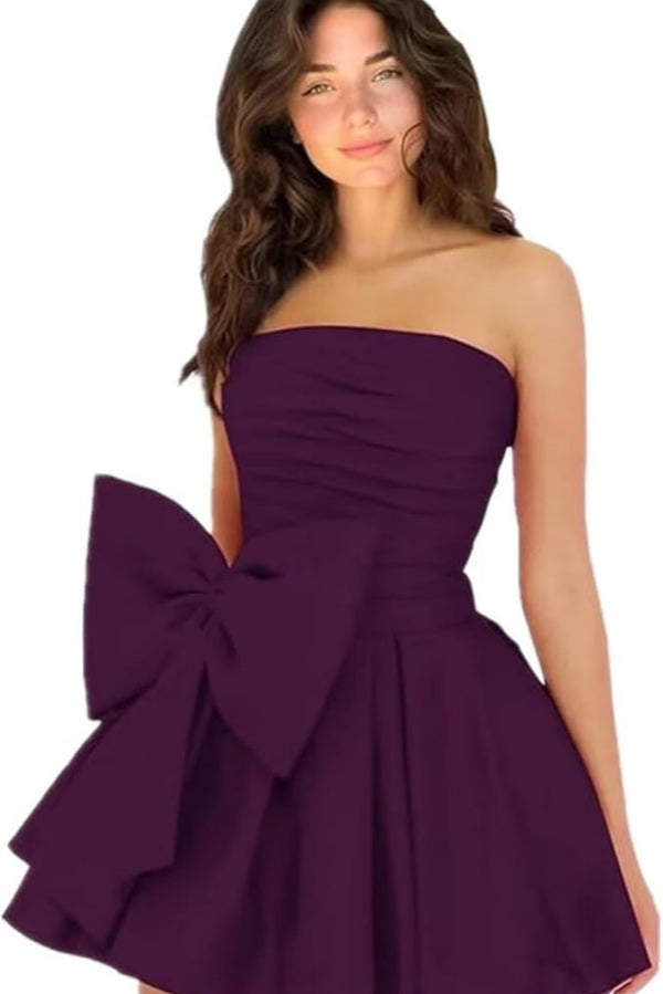 Simple Sleeveless Ruched Mini Homecoming Dress with Bow, Perfect for Any Party BM bride
