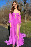 Elegant Hunter Green Rhinestones Strapless A-Line Prom Dress with Sleeves BM bride