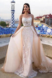 BMbride Mermaid \ Trumpet Jewel Neck Chapel Train Lace Tulle Lace Over Satin Regular Straps Formal See-Through Wedding Dresses BMbride