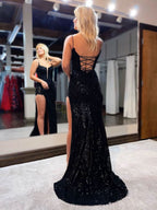 Elegant Mermaid Spaghetti Straps Appliques Prom Dress with Slit BM bride