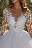 BMbride Modern A-line Lace Tulle Appliques Wedding Dress With Long Sleeves BMbride