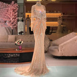 BMbride Modern Long Mermaid Beading Long Sleeves Prom Dress With Train BMbride