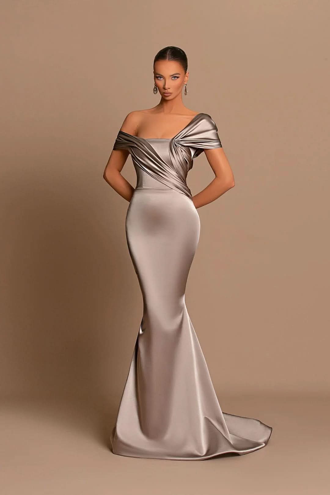BMbride Modern Long Mermaid Off-the-shoulder Prom Dress With Train BMbride