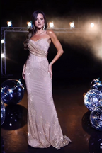 BMbride Modern Pink Off-the-shoulder Sequined Sleeveless Mermaid Evening Dress BMbride