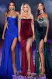 BMbride Modern Royal Blue One Shoulder Sequined Sleeveless Prom Dress With Slit BMbride
