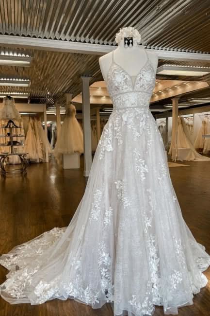BMbride Modern Spaghetti Straps A-Line Wedding dresses With Lace BMbride