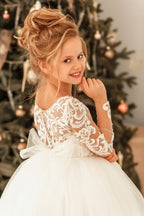 BMbride Modest Long Princess Tulle Lace Appliques flower girl dress with sleeves BMbride
