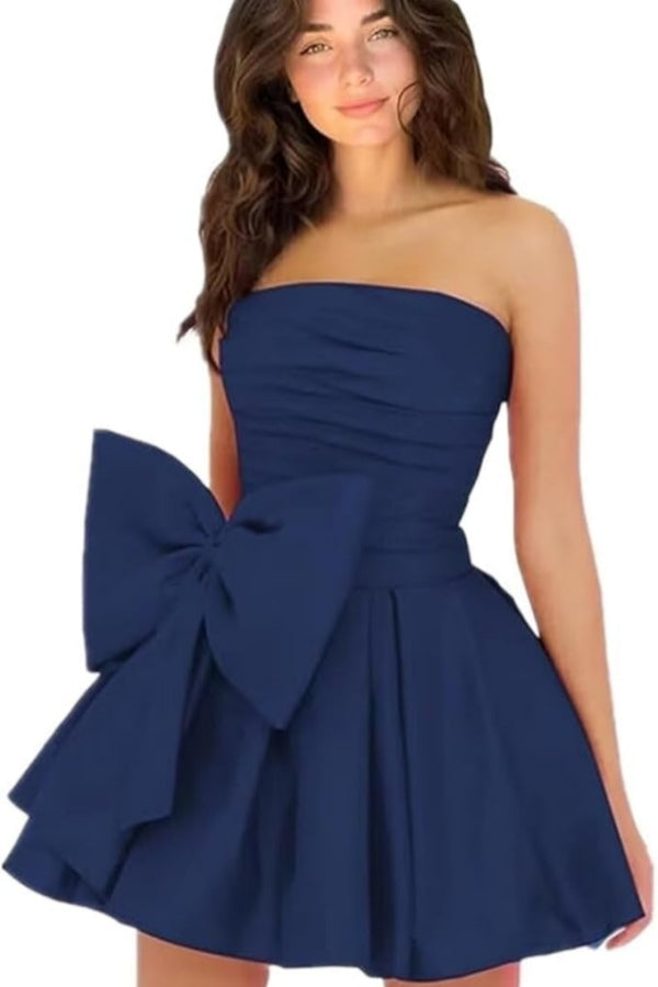 Simple Sleeveless Ruched Mini Homecoming Dress with Bow, Perfect for Any Party BM bride