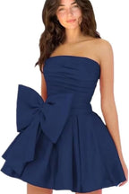 Simple Sleeveless Ruched Mini Homecoming Dress with Bow, Perfect for Any Party BM bride