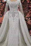 New Arrival Long Sleeves Mermaid Wedding Dress with Overskirt BM bride