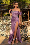 BMbride Noble Off The Shoulder Ruffles Purple Split Mermaid Evening Dresses BMbride