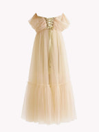 Exquisite A-Line Champagne Tulle Sweetheart Tea-Length Prom Dress BM bride