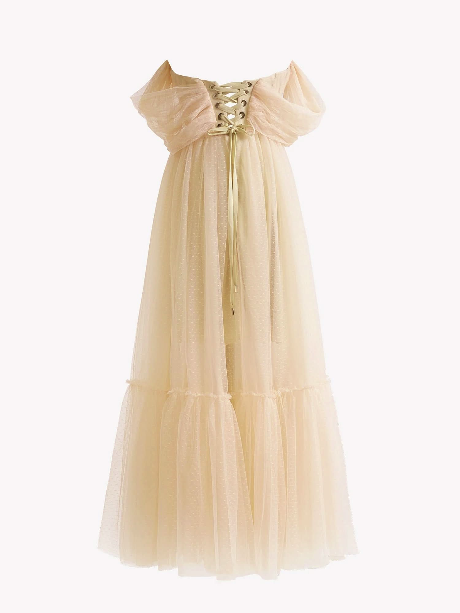 Exquisite A-Line Champagne Tulle Sweetheart Tea-Length Prom Dress BM bride