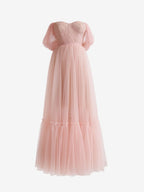 Nova | A-Line Rose Pink Tulle Sweetheart Tea-Length Prom Dress BM bride