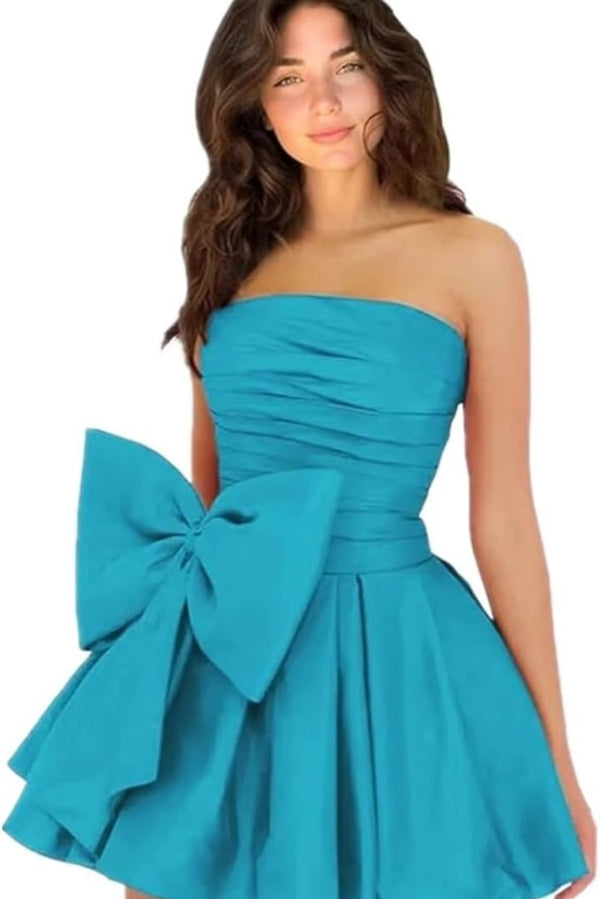 Simple Sleeveless Ruched Mini Homecoming Dress with Bow, Perfect for Any Party BM bride