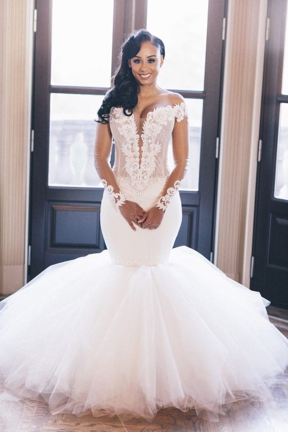 Off-the-Shoulder Mermaid Wedding Dress s New Arrival Long Sleeves Bridal Wears BM bride