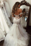 BMbride Off the Shoulder Pretty Mermaid Lace Long Tulle Elegant Wedding Dresses BMbride