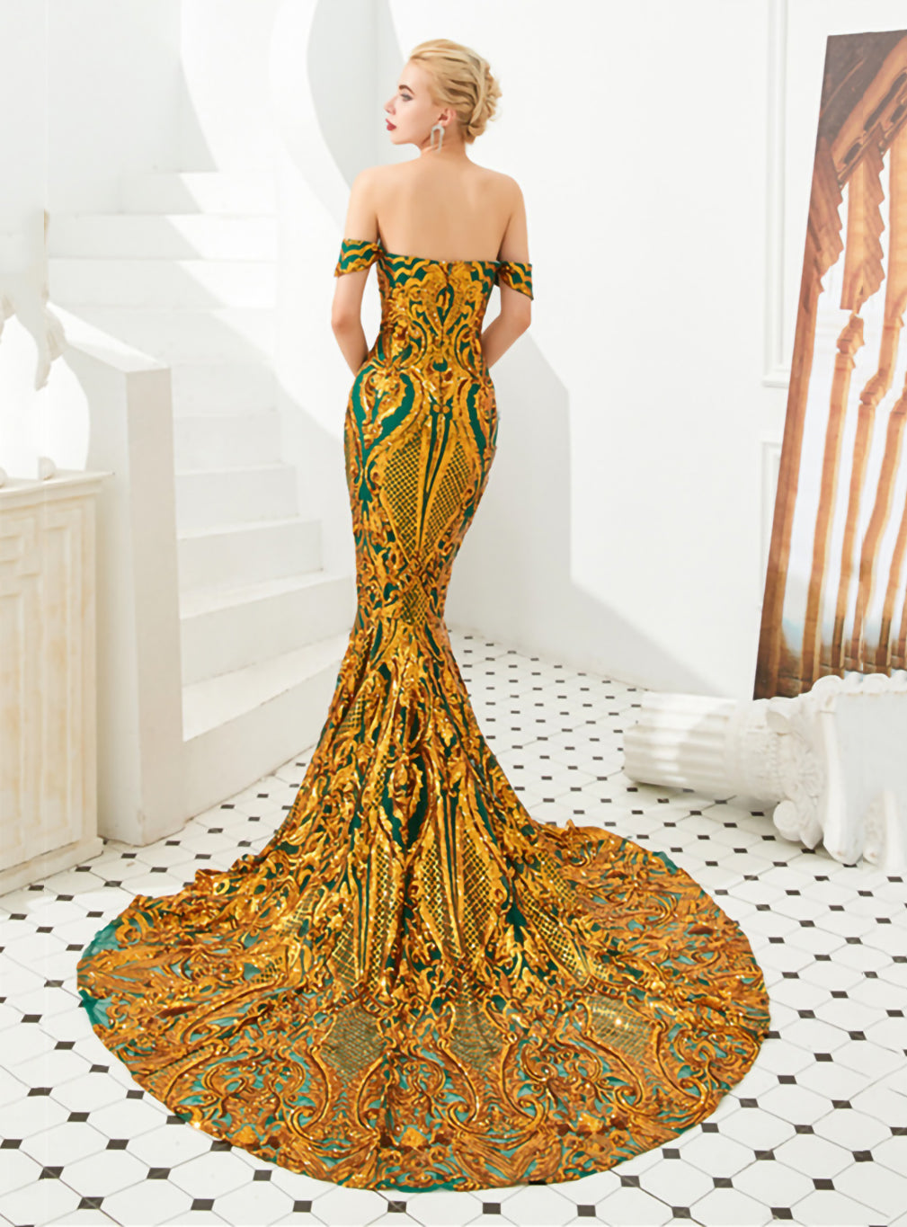Off-The-Shoulder Sleeveless Mermaid Dress BMbride